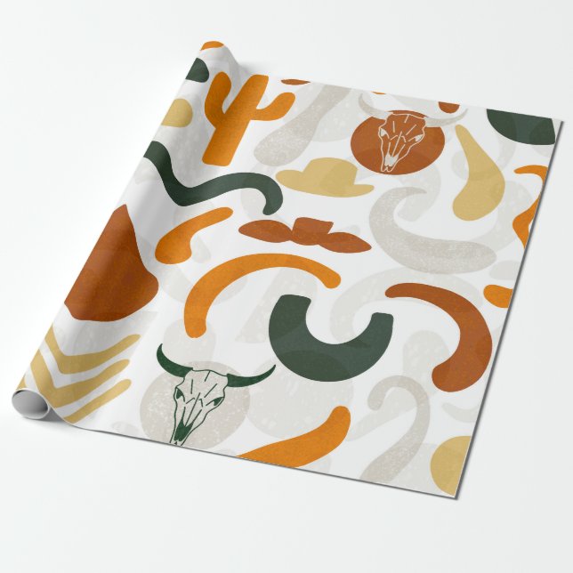 Papel De Presente Chapéu de cowboy do cactus, ao estilo sudoeste (Desenrolado)