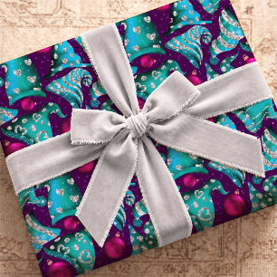 Papel De Presente Chapéu de Gnome de Natal com Brilho Turquesa Luxuo