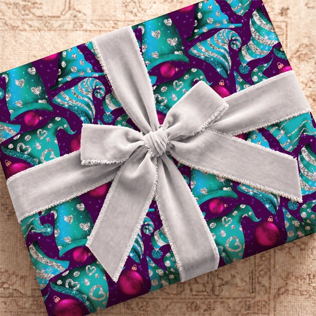 Papel De Presente Chapéu de Gnome de Natal com Brilho Turquesa Luxuo (Criador carregado)