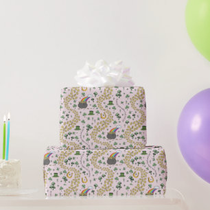 Papel De Presente Chapéu de Leprechaun Rosa Trevos