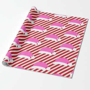 Papel De Presente Chapéu de Natal Rosa Branco Listrado Santa