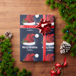 Papel De Presente Chapéu de Natal Vermelho Festivo Em Azul Com Texto