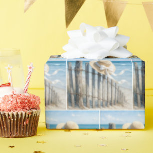 Papel De Presente Chapéu de Palha de Verão de Mulher na Brisa do Oce