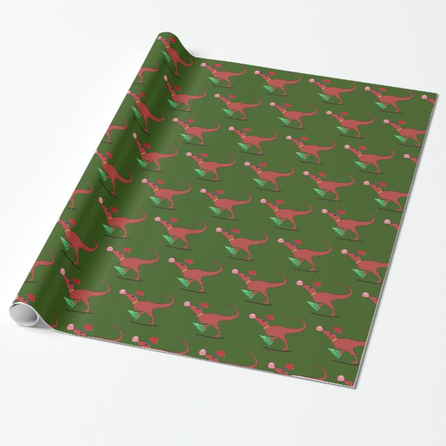 Papel De Presente Chapéu de Papai Noel de Dinossauro Skater (Desenrolado)