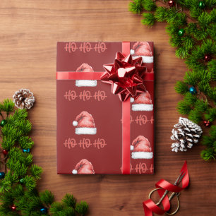 Papel De Presente Chapéu de Papai Noel em Aquarela Ho Ho Ho Natal Fe