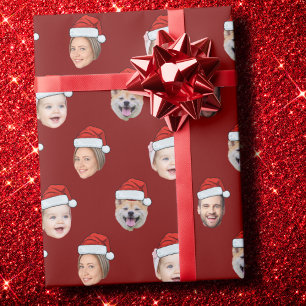 Papel De Presente Chapéu de Papai Noel Personalizado Família Rosto 4