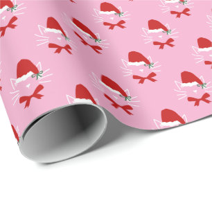 Papel De Presente Chapéu de Papai Noel Rosa Vermelho Branco Arco Gat