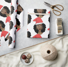 Papel De Presente Chapéu Vermelho Natal, Mulher Negra, Cabelo Natura