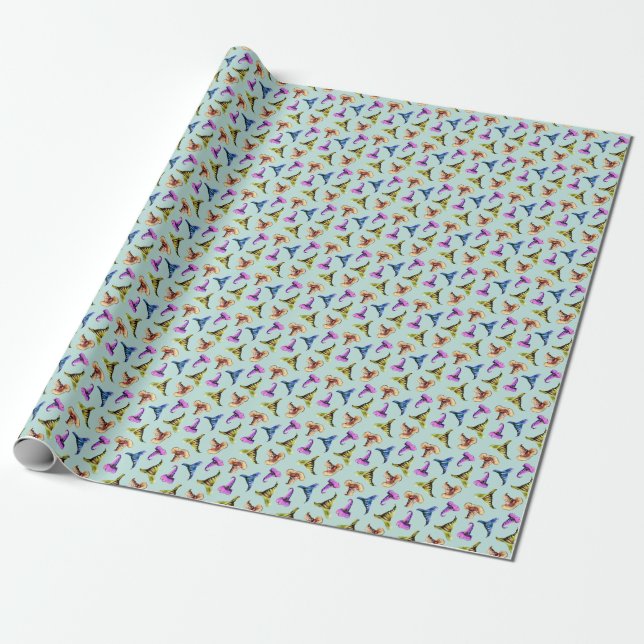 Papel De Presente Chapéus antigos de aquarela: fundo azul. (Desenrolado)