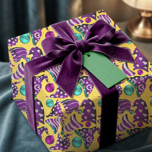 Papel De Presente Chapéus de Gnome de Natal Luxuosos Amarelos e Capr
