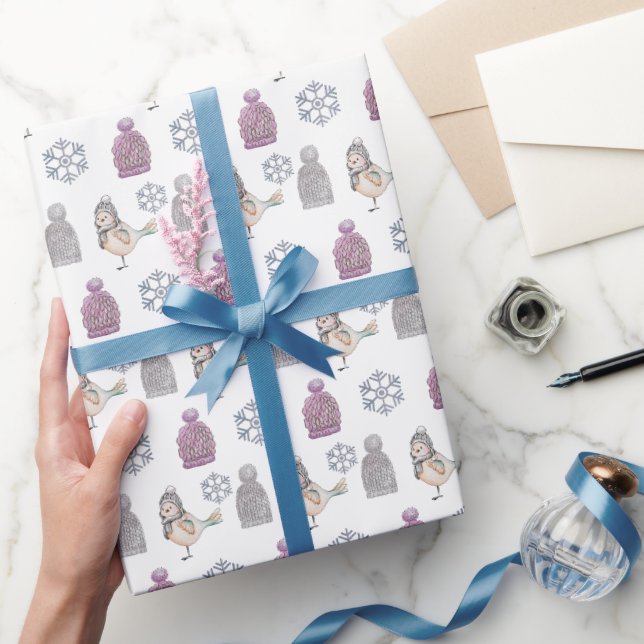 Papel De Presente Chapéus de Lã e Pardais Fofos (Presentear)