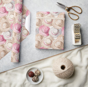 Papel De Presente Chapéus de Palha Brancos Rosa Creme de Aniversário