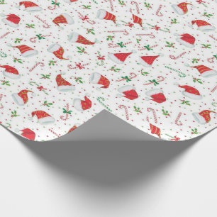 Papel De Presente Chapéus de Papai Noel e Bengalas de Natal