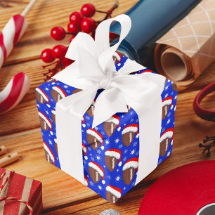 Papel De Presente Chapéus de Papai Noel e Flocos de Neve de Futebol