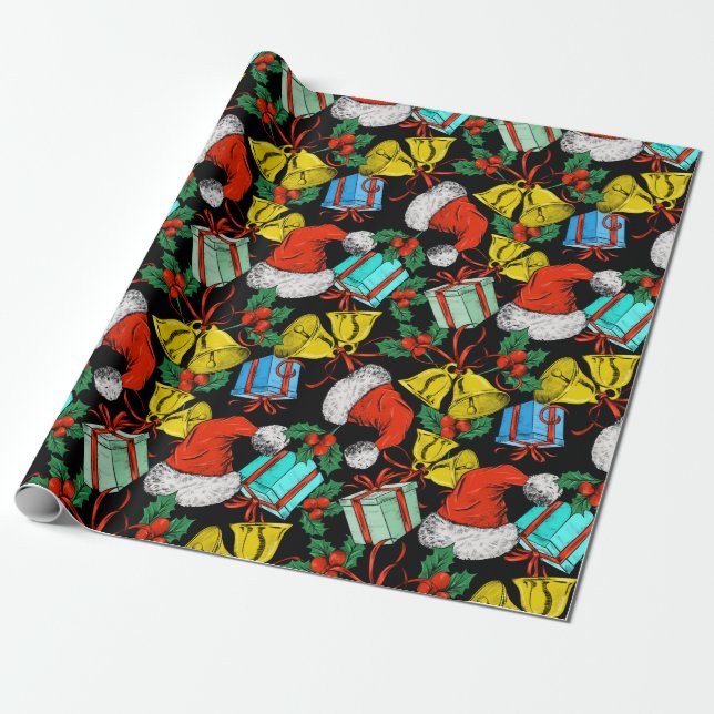 Papel De Presente Chapéus E Presentes De Natal (Desenrolado)