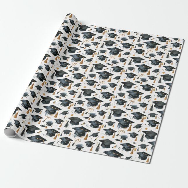 Papel De Presente Chapéus modernos para Parabéns de Graduação de Tas (Desenrolado)