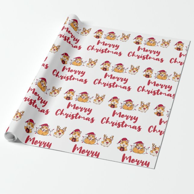 Papel De Presente Chapéus Vermelhos Divertidos de Natal (Desenrolado)