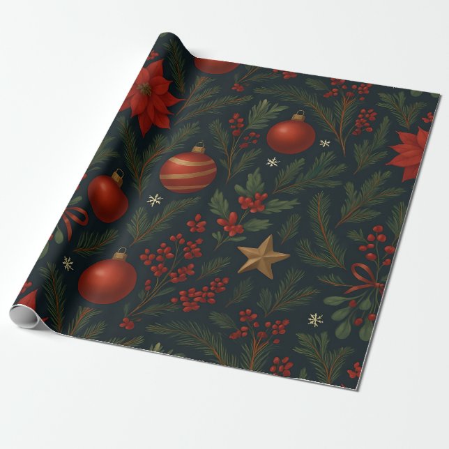 Papel De Presente Charcoal Bloom - Charcoal Floral Holiday (Desenrolado)