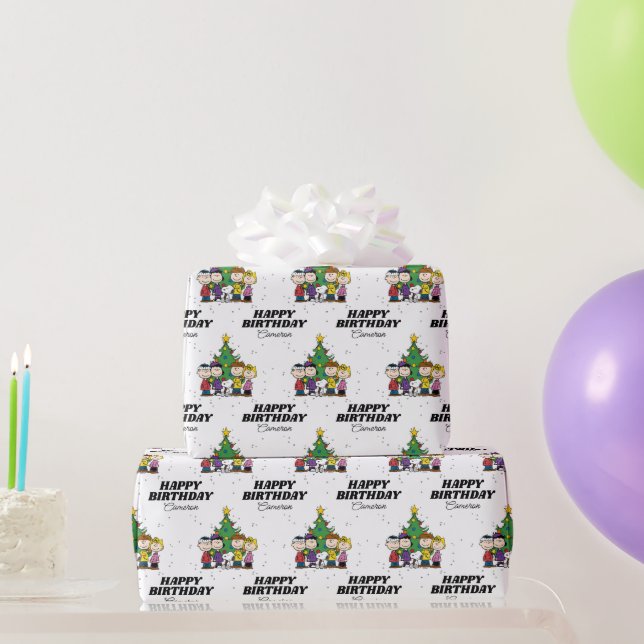 Papel De Presente Charlie Brown Natal Birthday | Adicione seu nome (Presentes para festas)