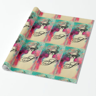Papel De Presente CHARM/Lady Com Máscara Monograma Verde-Rosa-Rosa