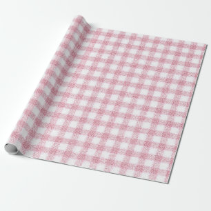 Papel De Presente Charme de Xadrez Rosa e Branco Aveludado