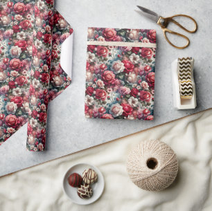 Papel De Presente Charme Floral Rosa Atemporal