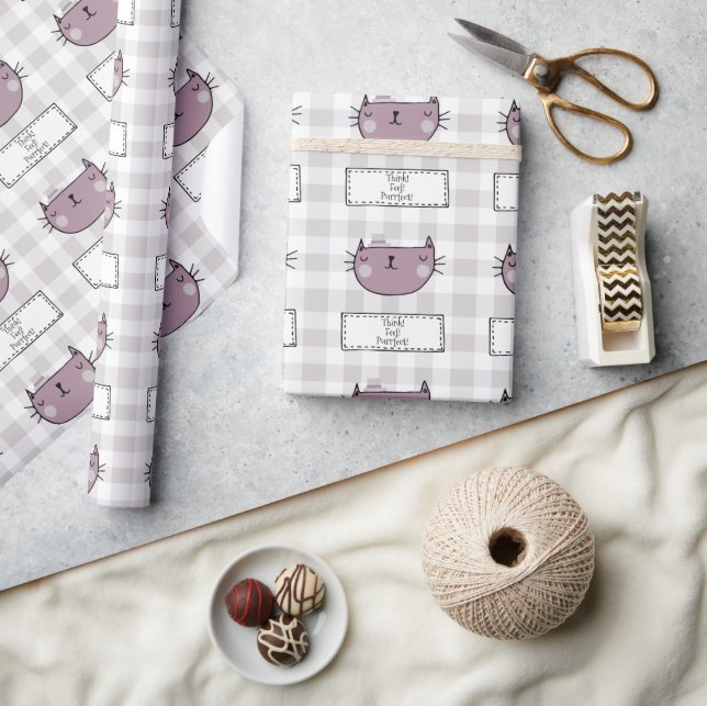 Papel De Presente Charming Cat Purrfect Gingham (Artesanato)