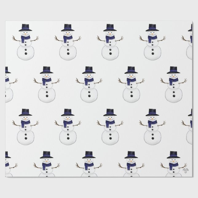 Papel De Presente Charming Classic Snowman with Blue Scarf (Aberto)