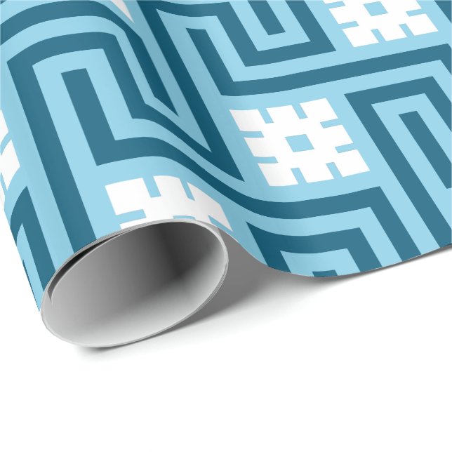 Papel De Presente Chave, azul-céu e marinho gregos de Deco (Ponta do rolo)