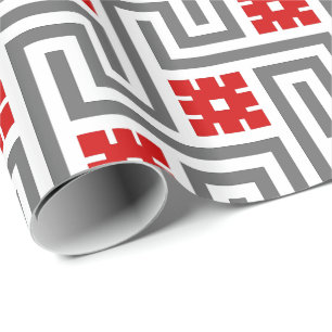 Papel De Presente Chave de Deco, vermelho, branco gregos e