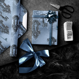 Papel De Presente Chave e bloqueio Steampunk Azul   Desligamento de 