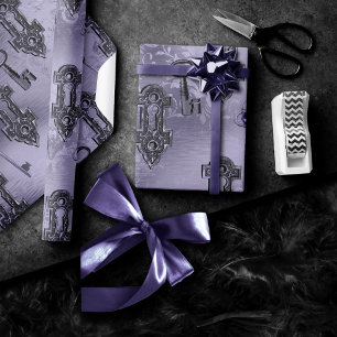 Papel De Presente Chave e Bloqueio Steampunk Roxo   Desligamento de 