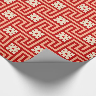 Papel De Presente Chave grega Deco, laranja coral e bege