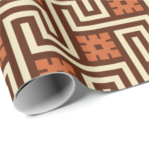 Papel De Presente Chave Grega Deco, Marrom, bege e ferrugem