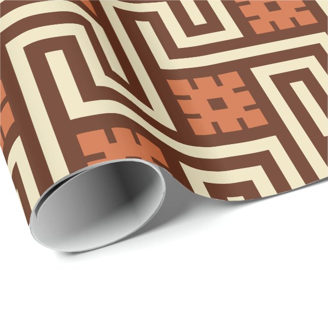 Papel De Presente Chave Grega Deco, Marrom, bege e ferrugem (Ponta do rolo)
