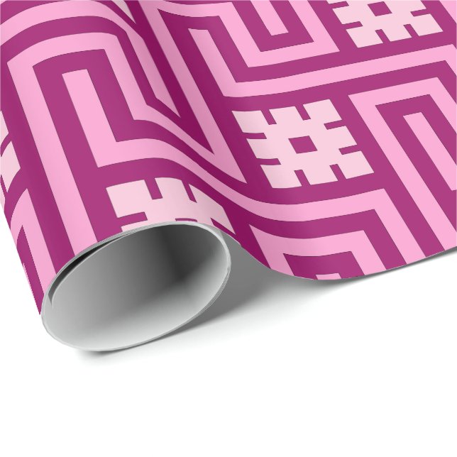 Papel De Presente Chave Grega Deco, Rosa e Borgonha (Ponta do rolo)