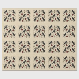 Papel De Presente Chaves Antigas Corvo Gótico Halloween Vitoriano