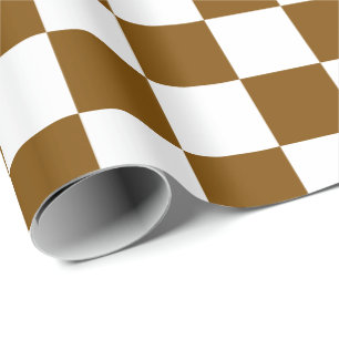 Papel De Presente Checkerboard branco e marrom elegante