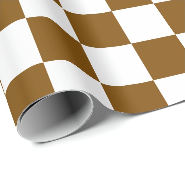Papel De Presente Checkerboard branco e marrom elegante (Ponta do rolo)