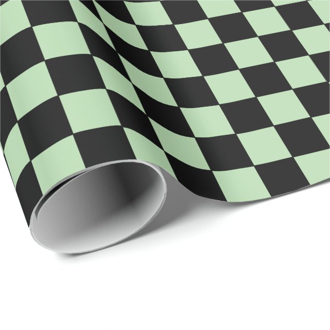 Papel De Presente Checkered pale green and Black  (Ponta do rolo)