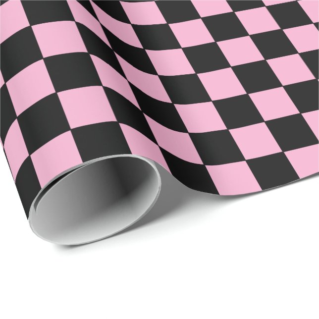 Papel De Presente Checkered pink and Black  (Ponta do rolo)