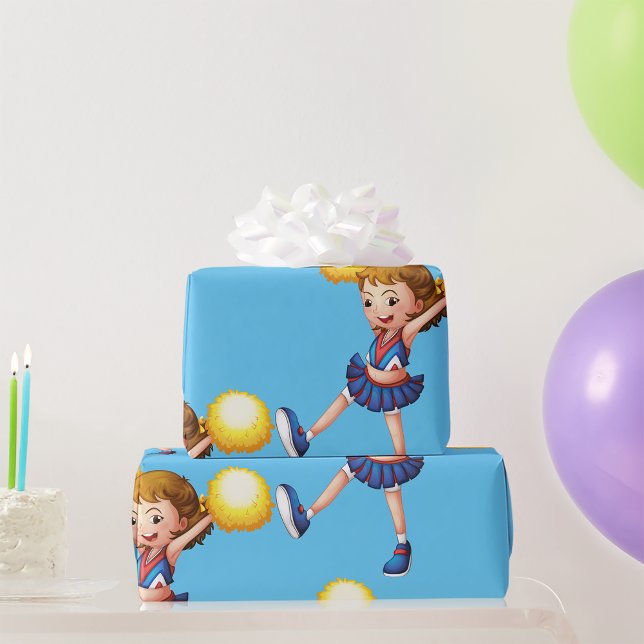 Papel De Presente Cheerleader Com Poms Amarelos (Criador carregado)