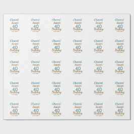 Papel De Presente Cheers 40th birthday name date brown turquoise sim