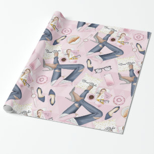 Papel De Presente Chefe de Garota Desenhada Mão