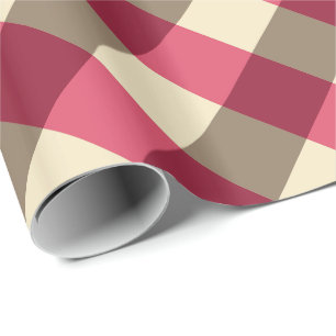 Papel De Presente Cheque de Buffalo, burgundy, creme e esticado