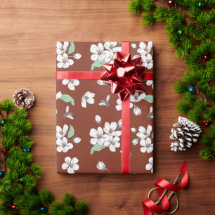 Papel De Presente Cherry Blossoms e abelhas Dark Amber Sem Costura