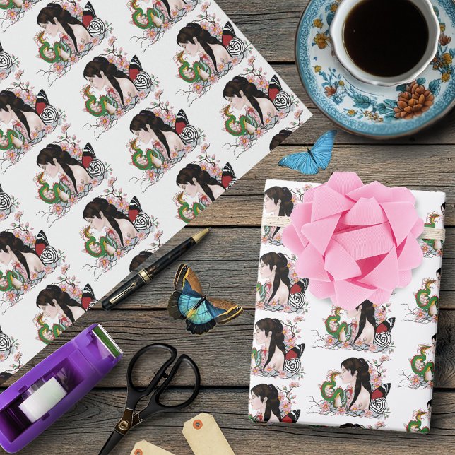 Papel De Presente Cherry Blossoms Fairy Dragon Amizade (Criador carregado)