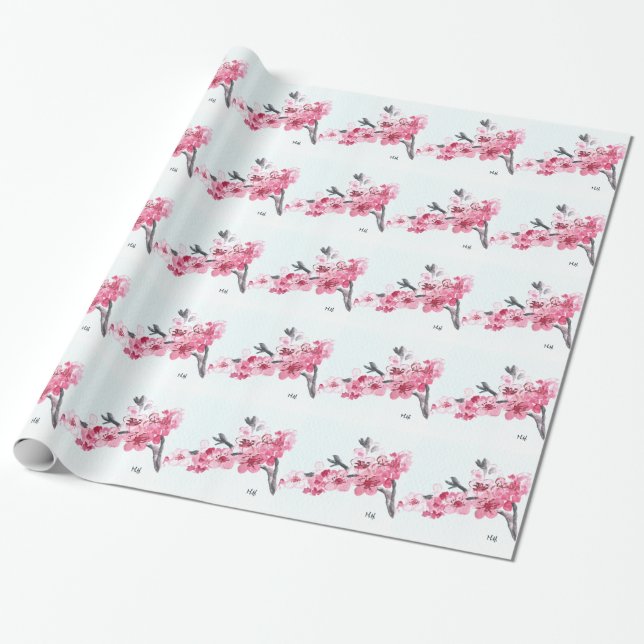 Papel De Presente Cherry floresce flores cor-de-rosa Sakura Japonês (Desenrolado)