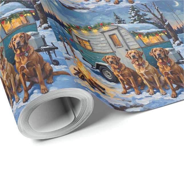 Papel De Presente Chesapeake Bay Retriever Christmas Camping Camper  (Ponta do rolo)