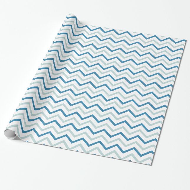 Papel De Presente Chevron Azul Branco e Teal (Desenrolado)